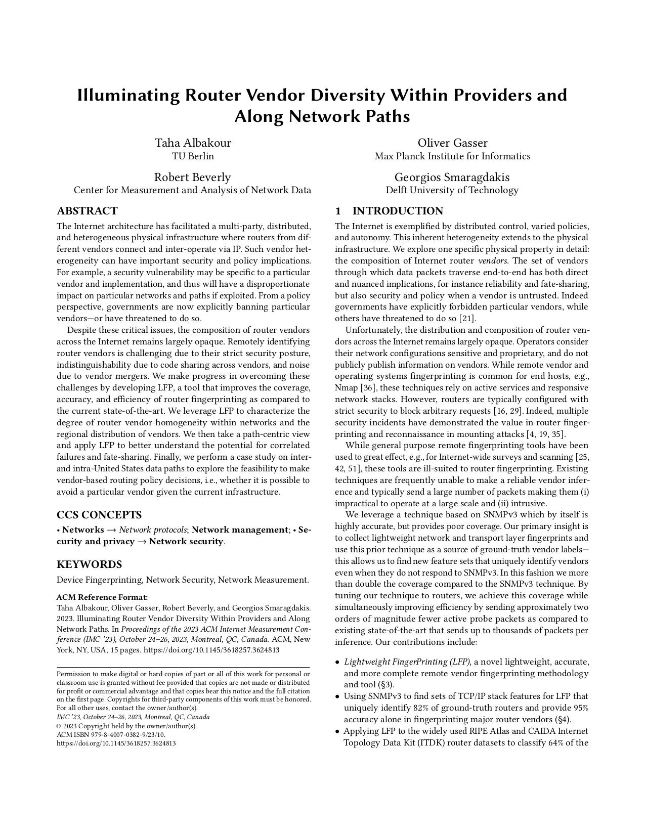 Download paper: Illuminating Router Vendor Diversity Within Providers and Along Network Paths